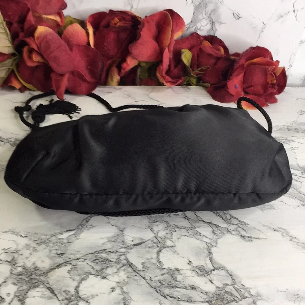 ADG Fashion Black Satin Evening Clutch with Strap